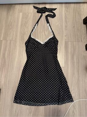 Princess Polly Black & White Polka Dot Halter Mini Dress Coquette Pin-Up